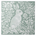 Sage Green Rabbit Woodland Scene Floral Fern Ceramic Tile<br><div class="desc">In restful, natural, pretty tones of sage green, this tile features a woodland bunny rabbit resting in stylized floral and foliage designs. My artwork is inspired by intricate antique chinoiserie pottery and tapestry art, such as William Morris' iconic pieces. This tile would be a beautiful home decor accent in any...</div>
