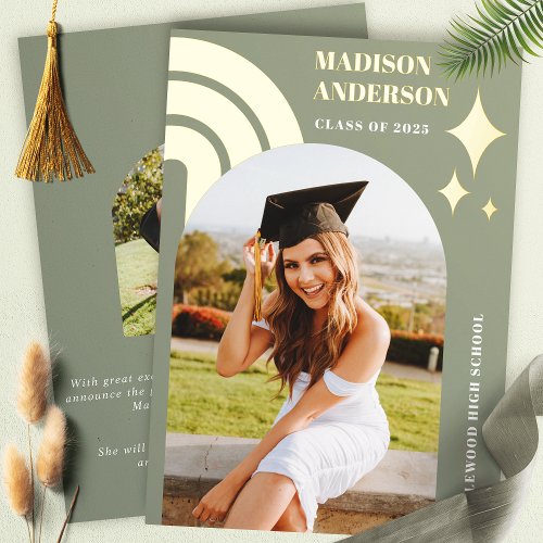 Graduation Invitations 16 Sage Green Rainbow Arch And Stars Graduation Foil Invitation