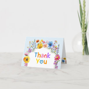 Sage Green Rainbow Wildflower Baby in Bloom Letterpress Thank You Card