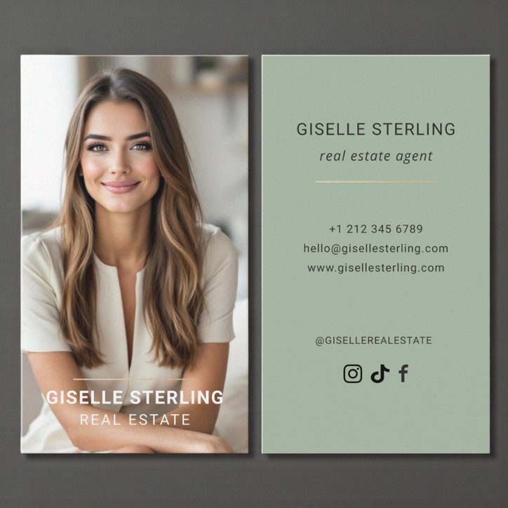 Sage Green Real Estate Agent Minimal Modern Business Card