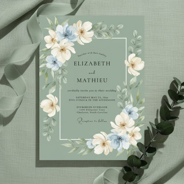 Sage Green Refined Botanical Wedding Invitation (Creator Uploaded)
