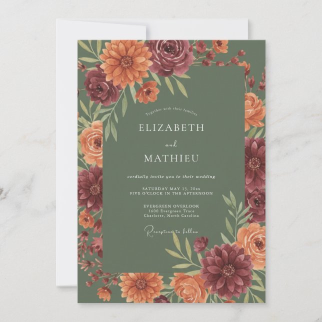 Sage Green Refined Fall Wedding Invitation (Front)