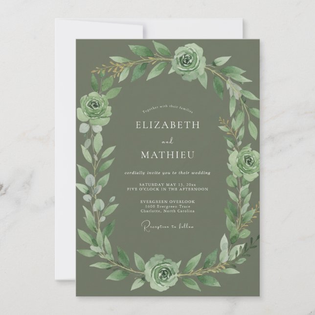 Sage Green Refined Rose Wedding Invitation (Front)