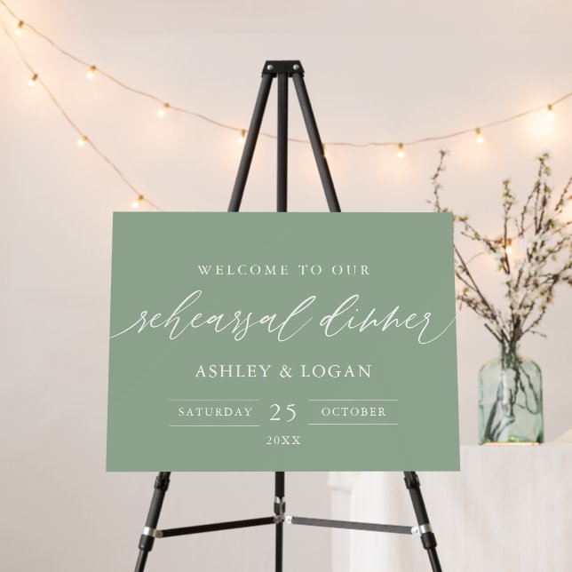 Sage Green Rehearsal Dinner Welcome Foam Board (In Situ (Stand))