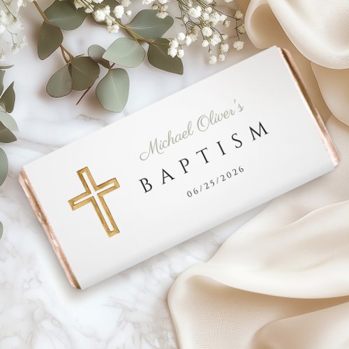 Sage Green Religious Cross Baptism Hershey Bar Favors
