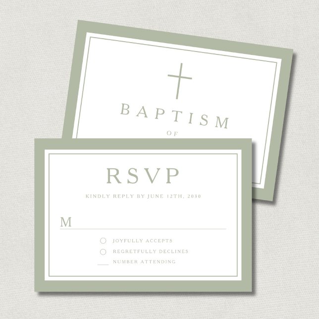 Sage Green Religious Cross Boy Baptism  RSVP Card (Sage Green Religious Cross Boy Baptism RSVP Card)