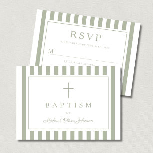 Sage Green Religious Cross Boy Baptism RSVP Card
