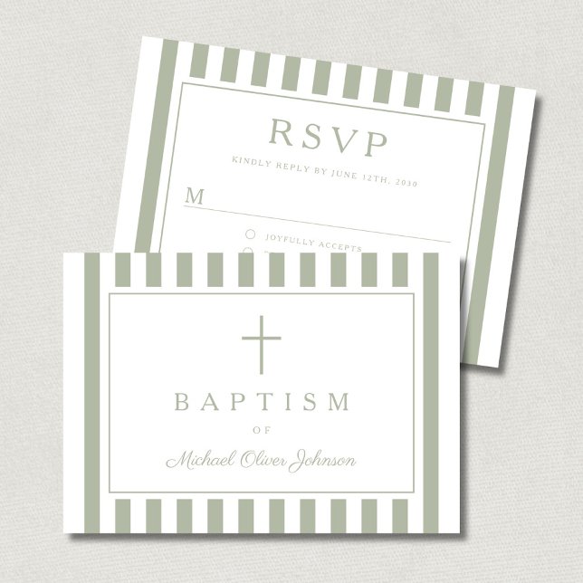 Sage Green Religious Cross Boy Baptism  RSVP Card (Sage Green Religious Cross Boy Baptism RSVP Card)