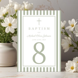 Sage Green Religious Cross Boy Baptism Table Number