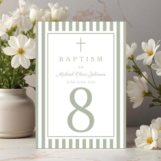 Sage Green Religious Cross Boy Baptism Table Number (Sage Green Religious Cross Boy Baptism Table Number)