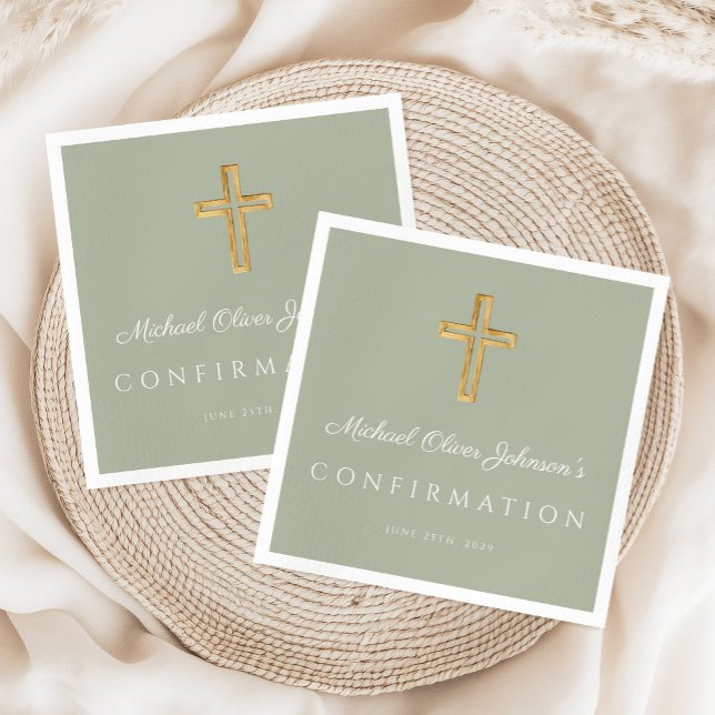 Sage Green Religious Cross Boy Confirmation Napkins (Sage Green Religious Cross Boy Confirmation Napkins)