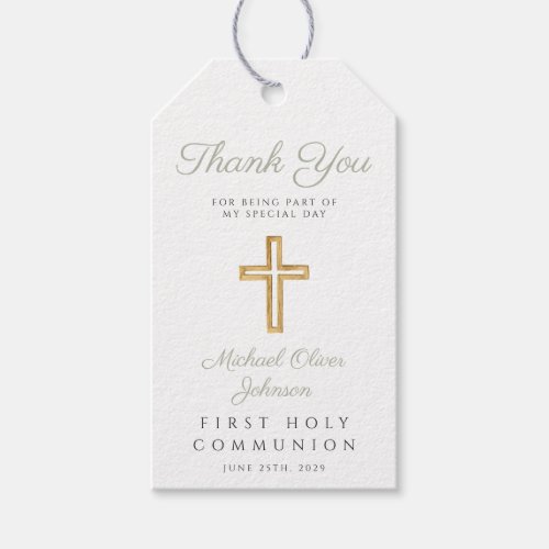 Sage Green Religious Cross First Communion Gift Tags