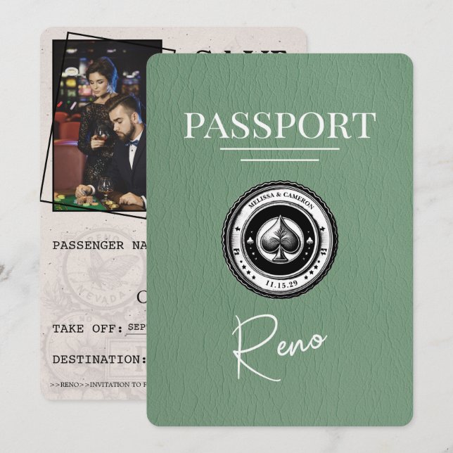 Sage Green Reno Passport Save The Date (Front/Back)