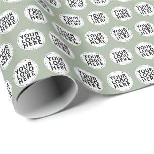 Sage Green Repeating Business Logo Wrapping Paper