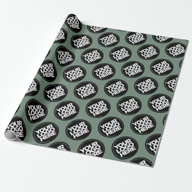 Sage Green Repeating Logo Background Wrapping Paper (Unrolled)