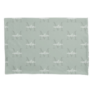 Sage Green Repeating Monogram Personalized Name Pillow Case