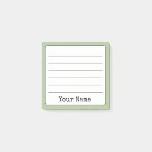 Sage Green Retro Add Your Name Lined Post-it Notes