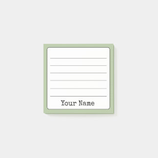 Sage Green Retro Add Your Name Lined  Post-it Notes
