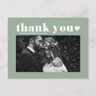 Sage Green Retro Bold Typography Wedding Thank You Postcard