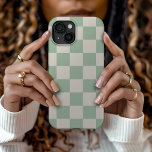 Sage Green Retro Check iPhone 15 Case<br><div class="desc">Trendy boho checkerboard print phone case in sage green and off-white colors. Use the design tools to add your own monogram,  name or other text,  or change the background color to create a unique one of a kind device cover.</div>