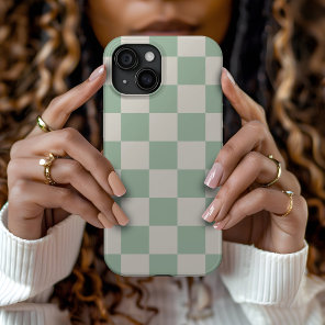 Sage Green Retro Check iPhone 15 Case