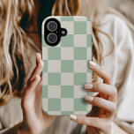 Sage Green Retro Check iPhone 16 Case<br><div class="desc">Trendy boho checkerboard print phone case in cream and sage green colors. Use the design tools to add your own monogram,  name or other text,  or change the background color to create a unique one of a kind device cover.</div>
