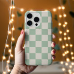 Sage Green Retro Check iPhone 15 Case<br><div class="desc">Trendy boho checkerboard print phone case in sage green and off-white colors. Use the design tools to add your own monogram,  name or other text,  or change the background color to create a unique one of a kind device cover.</div>