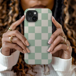 Sage Green Retro Check iPhone 15 Case