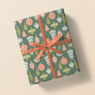 Sage Green Retro Christmas Tree Ornaments Wrapping Paper