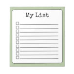 Sage Green Retro Custom Checklist Lined Notepad