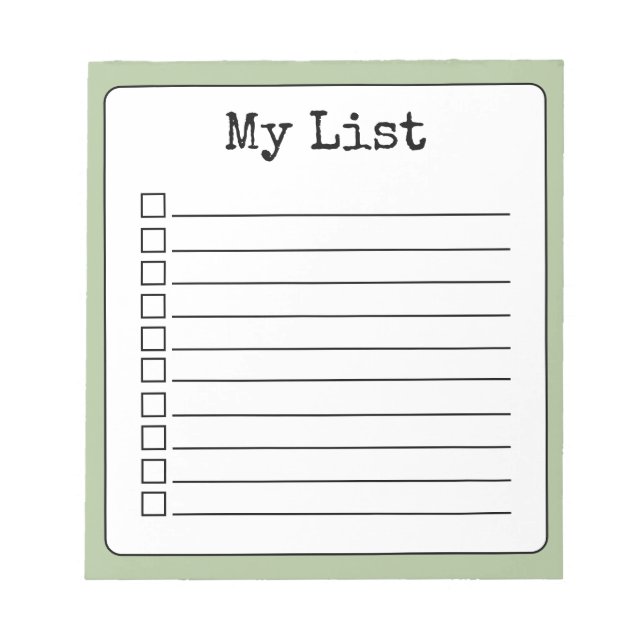 Sage Green Retro Custom Checklist Lined Notepad (Front)