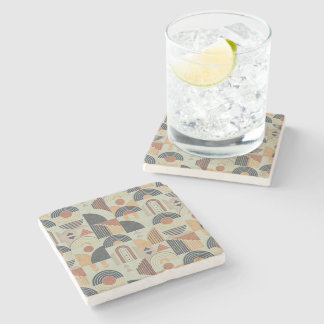 Sage Green Retro Geometric Marble Coaster