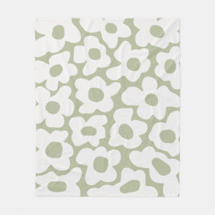 Sage Green Retro Groovy Baby Flowers Pattern Fleece Blanket