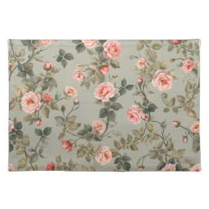 Sage Green Retro Maximalist Floral Cloth Placemat