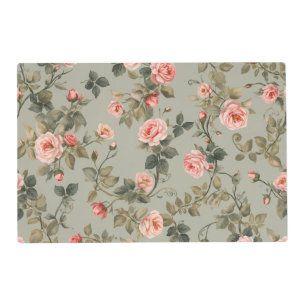 Sage Green Retro Maximalist Floral Placemat