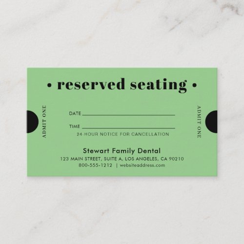 Sage Green Retro Reserved Seating Dental Appointment Card