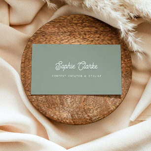 Sage Green   Retro Script with QR Code Business Card