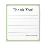 Sage Green Retro Thank You Your Name Lined  Notepad