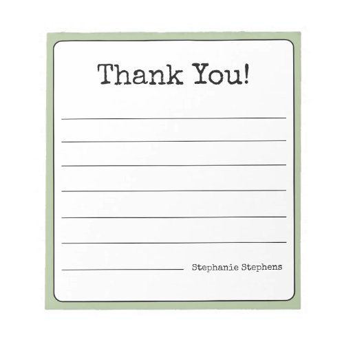 Sage Green Retro Thank You Your Name Lined  Notepad