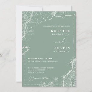 Sage Green Retro Travel QR Code Photo Wedding  Invitation