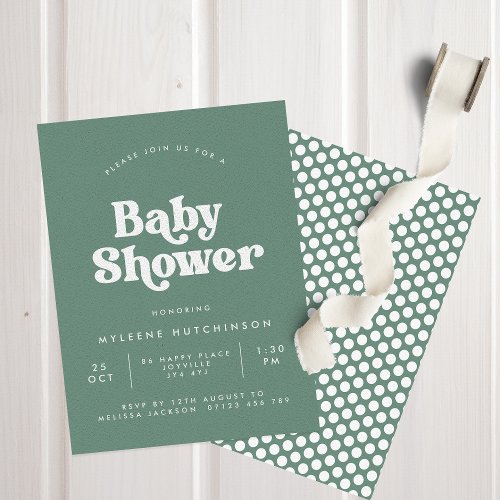Sage Green Retro Type Baby Shower Invitation