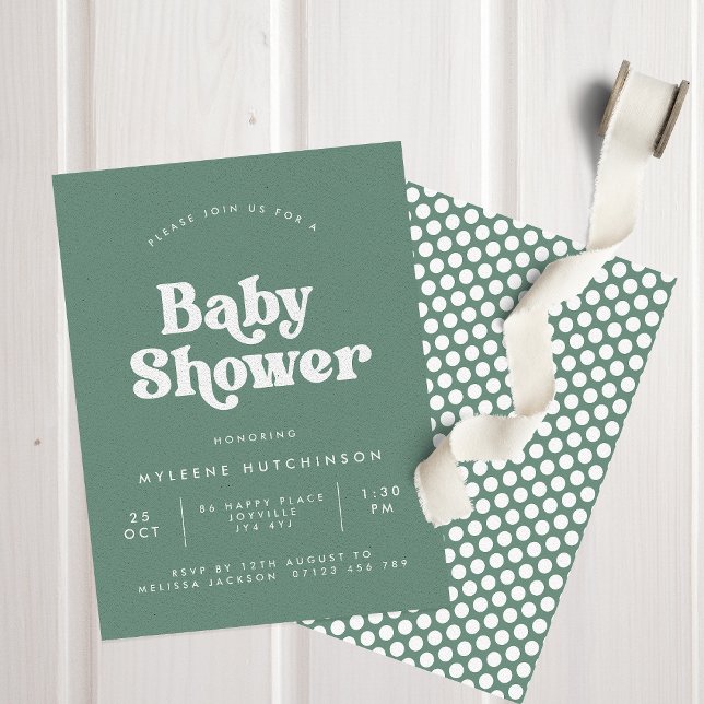 Sage Green Retro Type Baby Shower Invitation (Creator Uploaded)