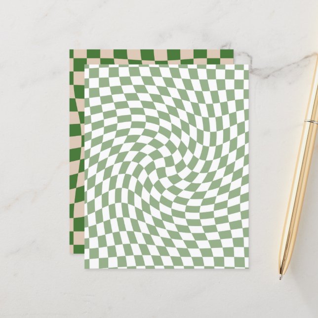 Sage Green Retro Warped Checks Checkered   (Front/Back In Situ)