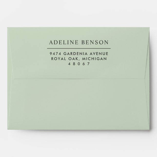 Sage Green Return Address Wedding Mailing Envelope (Back (Top Flap))