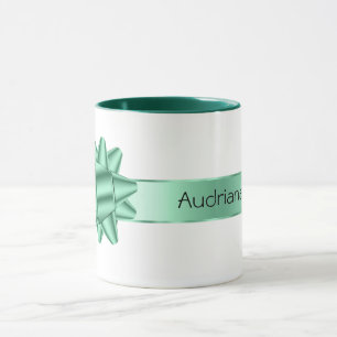 Sage Green Ribbon Bow Christmas Mug