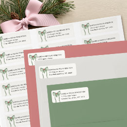 Sage Green Ribbon Bow Holly Christmas Address Label