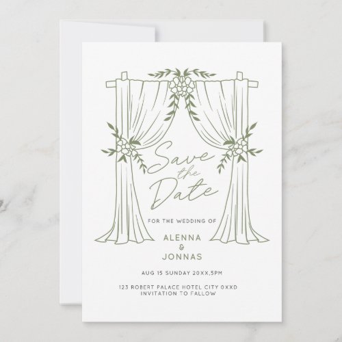 Sage Green Romance Save the Date Invitation