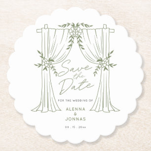 Sage Green Romance Save the Date Paper Coaster