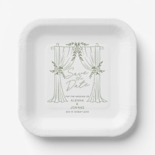Sage Green Romance Save the Date Paper Plates