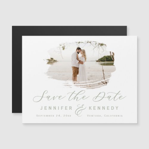 Sage Green Romantic Brushed Frame Save The Date Magnetic Invitation